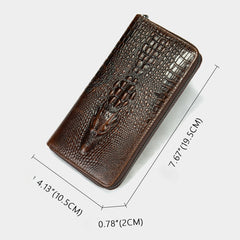 Men's Genuine Leather Crocodile Pattern Long Wallet Credit Card Money Bag