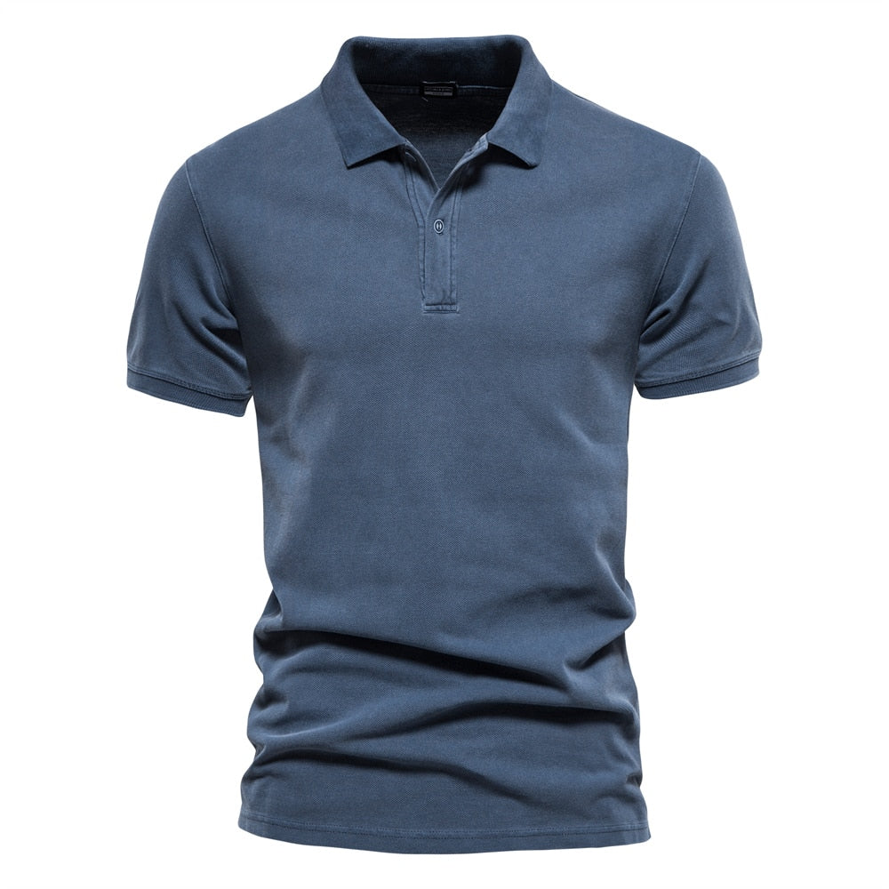 100% Cotton Men's  Solid Color Casual Short SleeveTurndown Polo Shirt