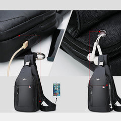 Genuine Leather Mens Sling Pack Shoulder Bag with USB Charging Port