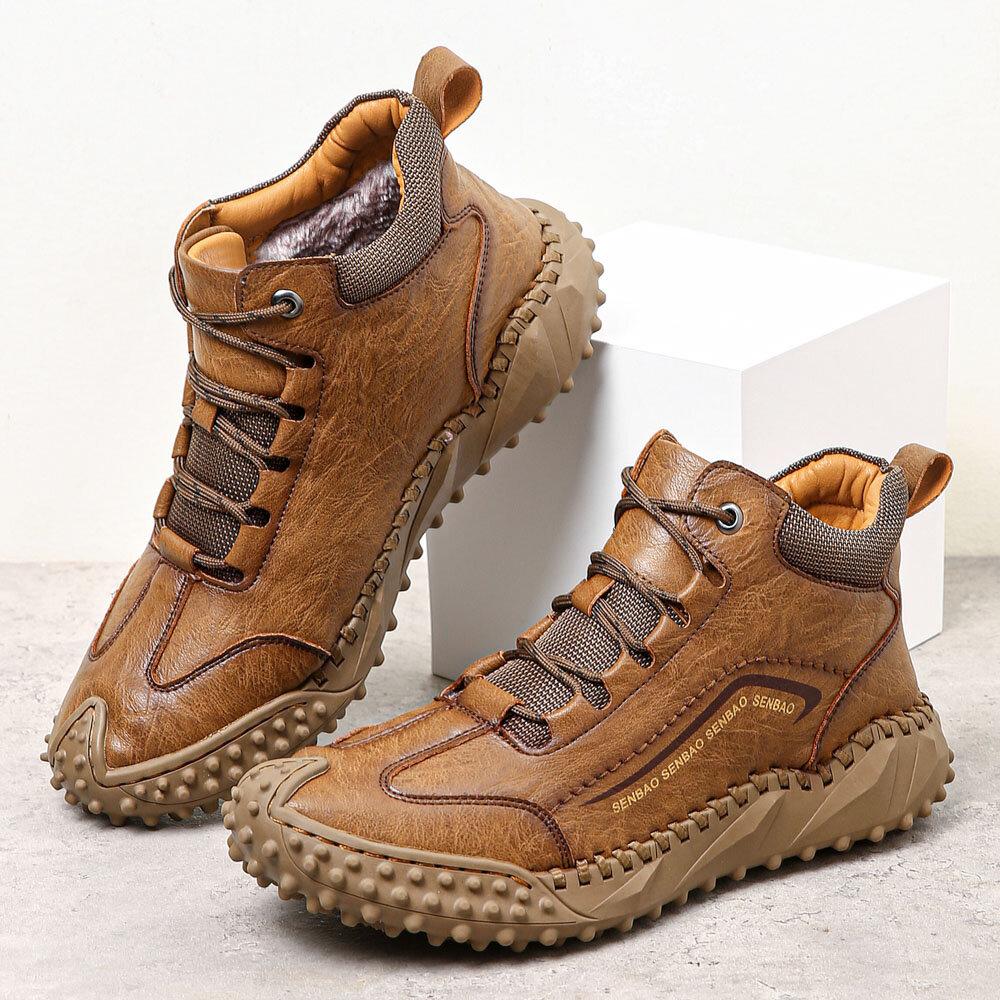 Men Hand Stitching Outdoor Rubber Toe Cap Work Style Ankle Boots