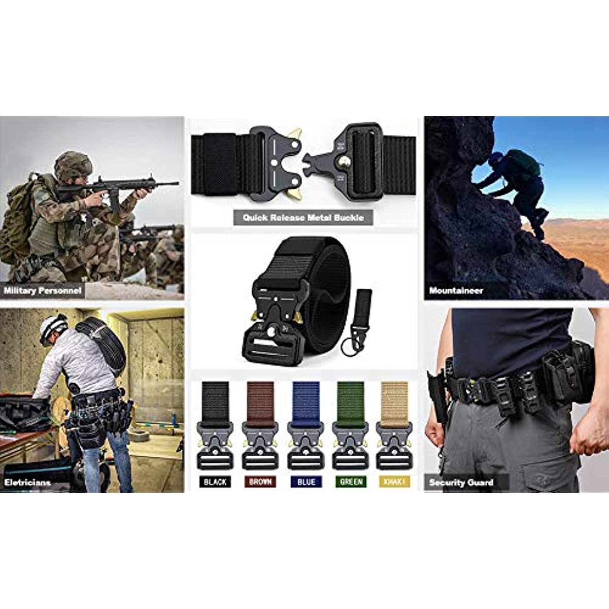 Military Style Tactical Belt Quick Release Metal Buckle Belt 1.5 Inch Men's Heavy Duty Nylon Sling Belt