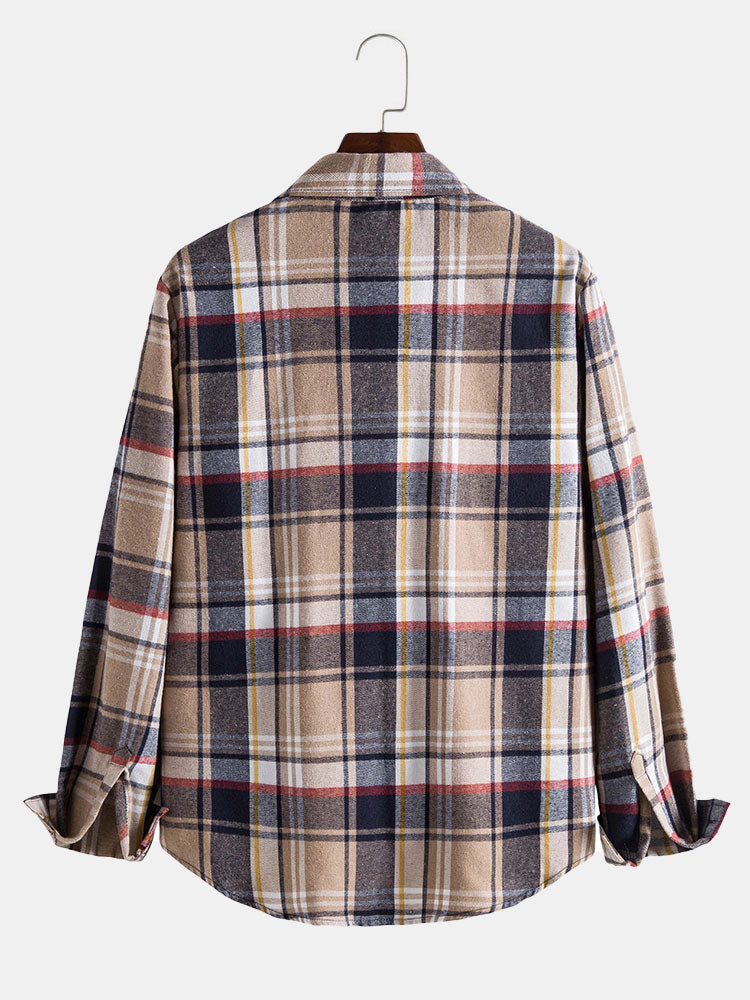 Men Button Front Plaid Shirt