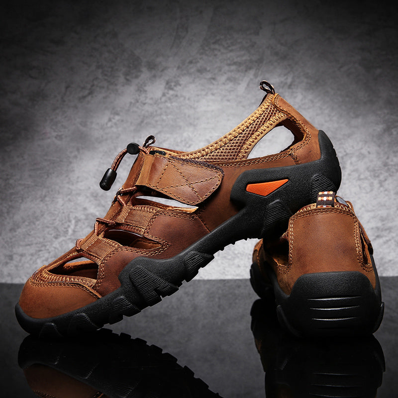 Men's Genuine Leather Closed Toe Non-slip Outdoor Hiking Sandals