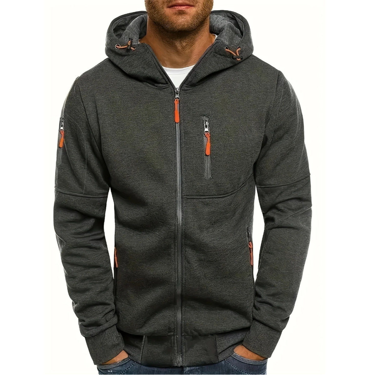 Men's Solid Color Casual Long Sleeve Hoodie -  Hooded Jacket with Zipper for Gym and Sports