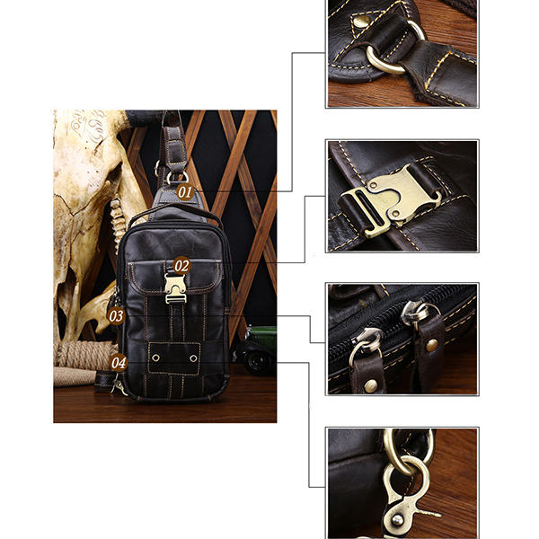 Men Genuine Leather Casual Vintage Chest Bag Small Shoulder Bags