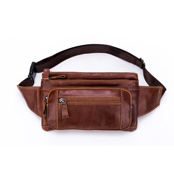 Men Genuine Leather Waist Bag Multifunction Phone Bag Casual Sport Bag