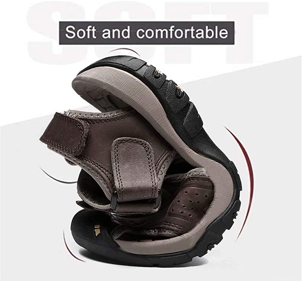 Men's Leather Sandals Outdoor Hiking Sandals Waterproof Athletic Sports Sandals Fisherman's Beach Shoes Closed Toe Water Sandals