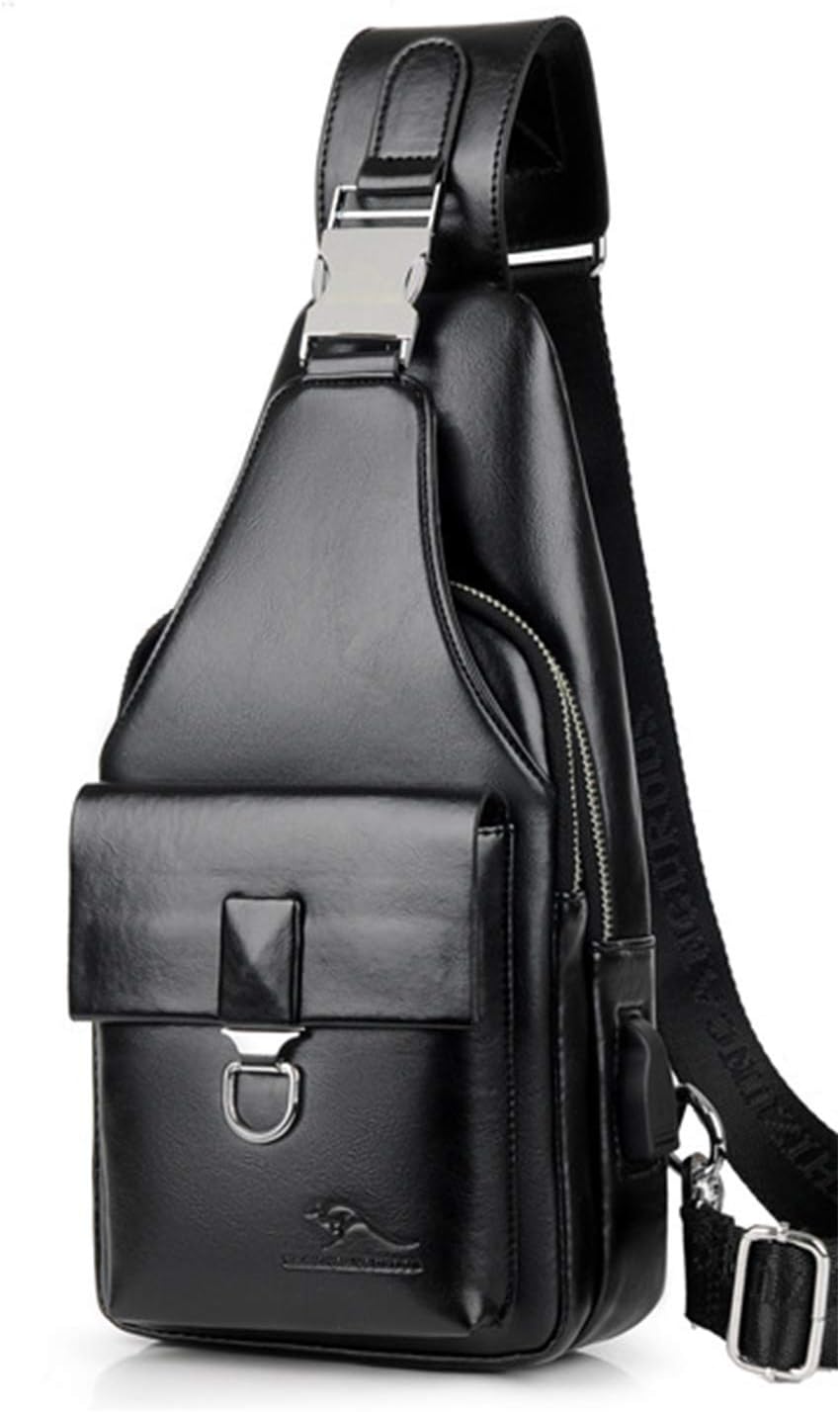 Men's Leather Sling Bag Chest Shoulder Bags Anti-Theft Backpack Purse