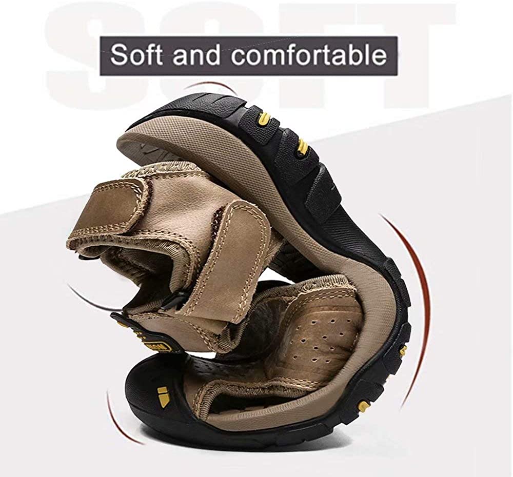 Men's Leather Sandals Outdoor Hiking Sandals Waterproof Athletic Sports Sandals Fisherman's Beach Shoes Closed Toe Water Sandals