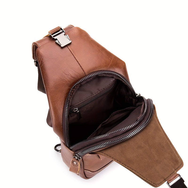 Men's Large Capacity Leather Chest Bag Head Layer Cowhide Chest Bag