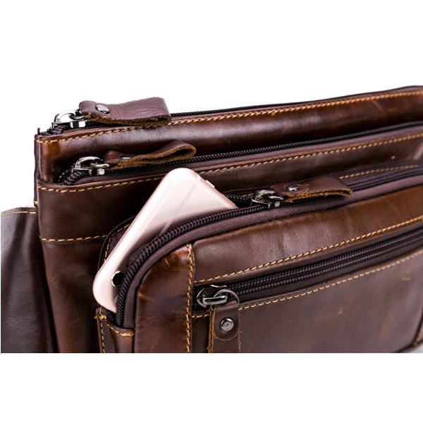 Men Genuine Leather Waist Bag Multifunction Phone Bag Casual Sport Bag