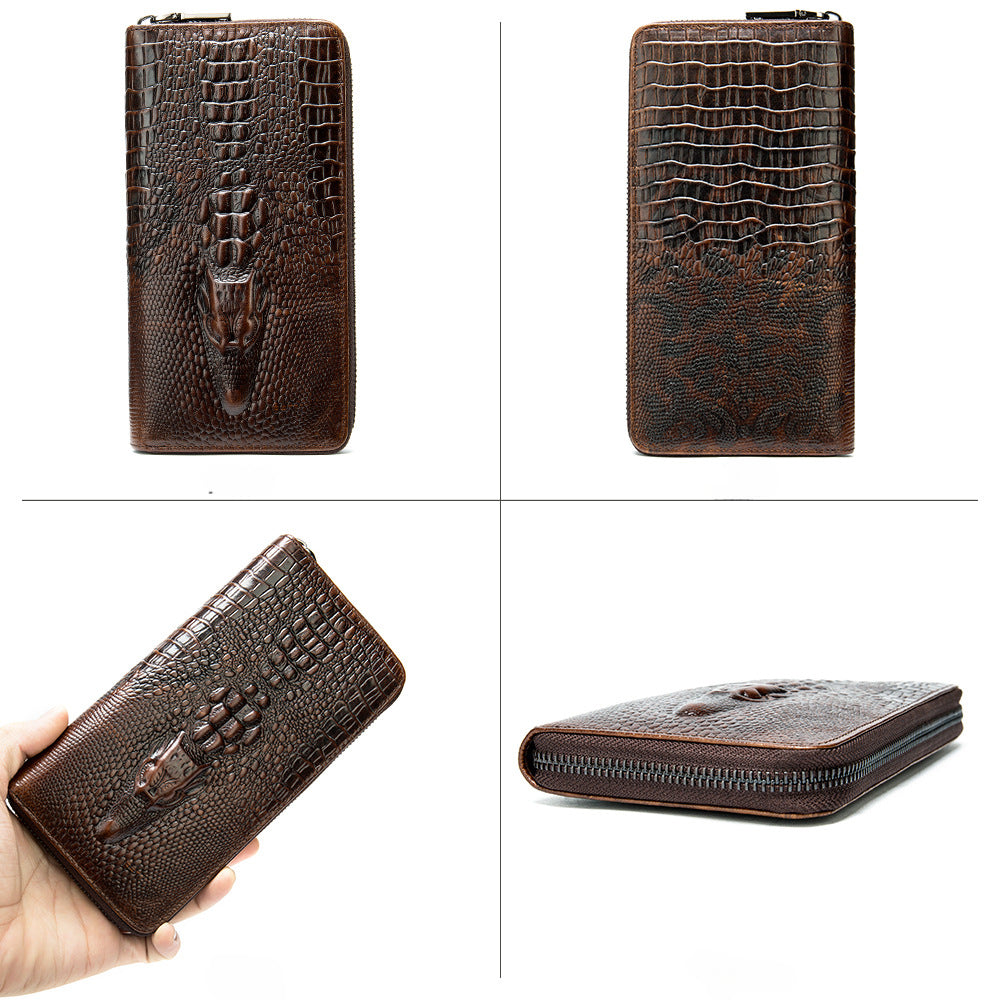 Men's Genuine Leather Crocodile Pattern Long Wallet Credit Card Money Bag