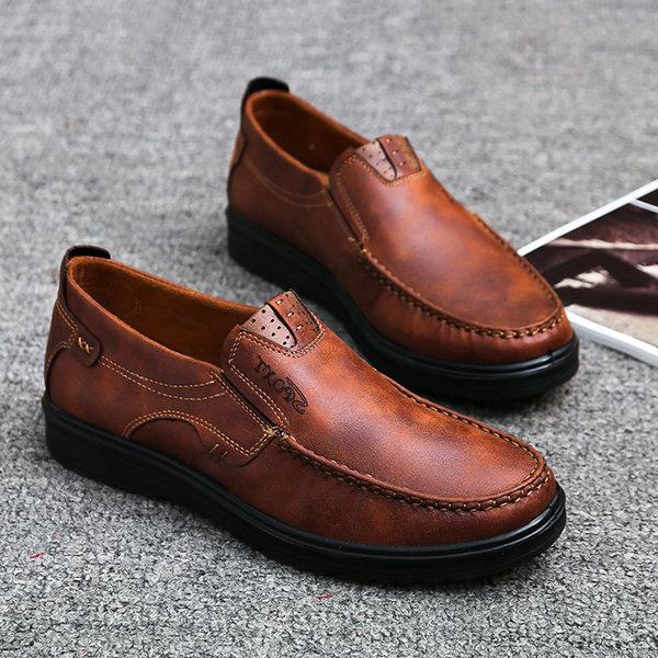 Men's Retro Color Leather Large Size Soft Sole Casual Shoes