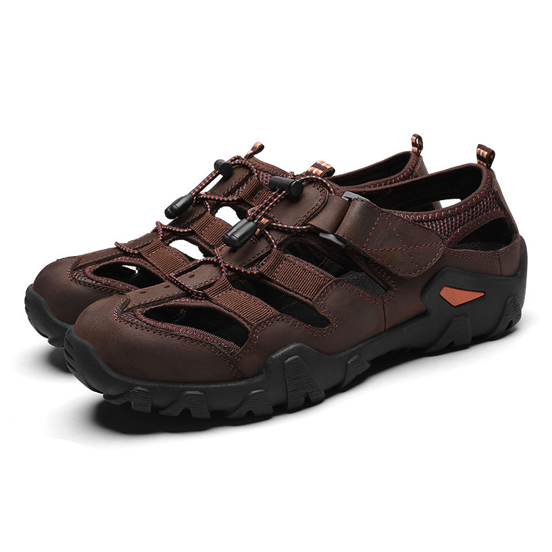 Men's Genuine Leather Closed Toe Non-slip Outdoor Hiking Sandals