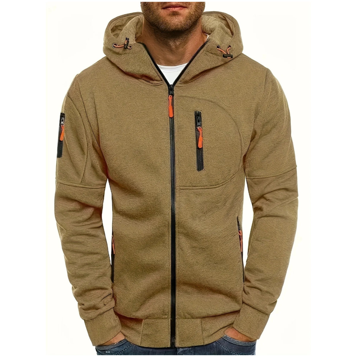 Men's Solid Color Casual Long Sleeve Hoodie -  Hooded Jacket with Zipper for Gym and Sports