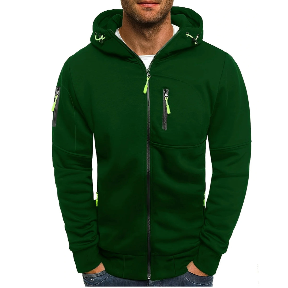 Men's Solid Color Casual Long Sleeve Hoodie -  Hooded Jacket with Zipper for Gym and Sports