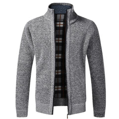 Men's Knitted Warm Slim Fit Stand Collar Zipper Cardigan Sweater Jacket  Flannel Lining