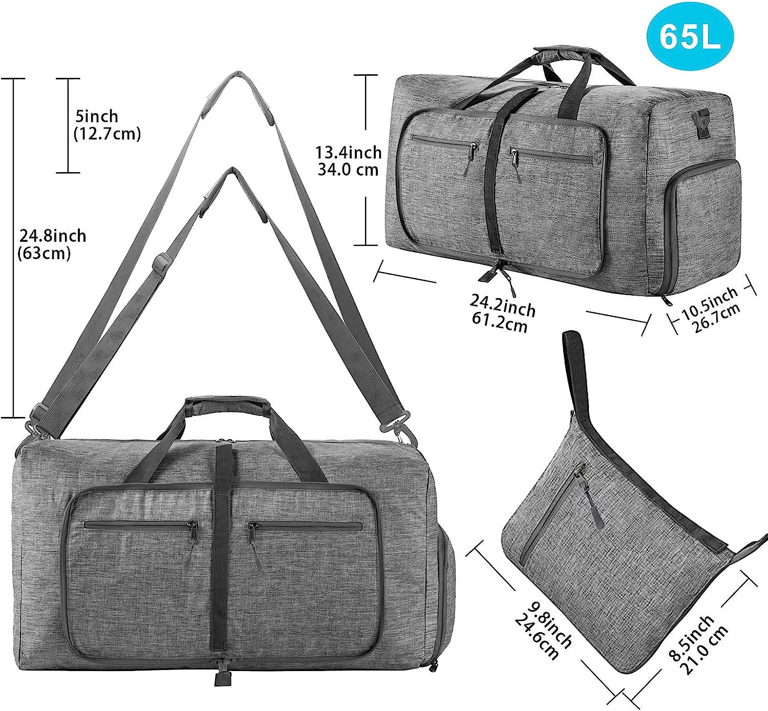 Men's Foldable Travel Duffle Bag with Shoe Compartment Waterproof Ripstop Travel Duffle Bag