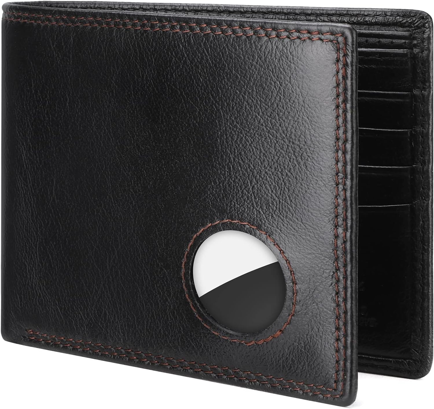 Men Wallet Compatible with AirTag Genuine Leather Bifold Wallet for Air Tag