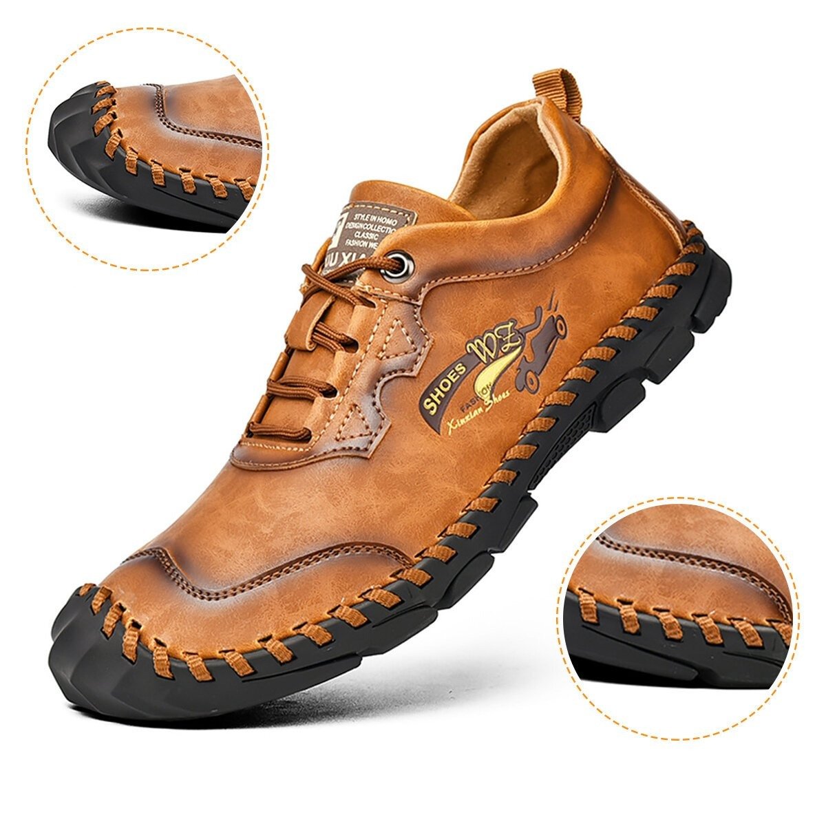 Men Hand Stitching Outdoor Toe Protective Slip Resistant Cow Leather Shoes