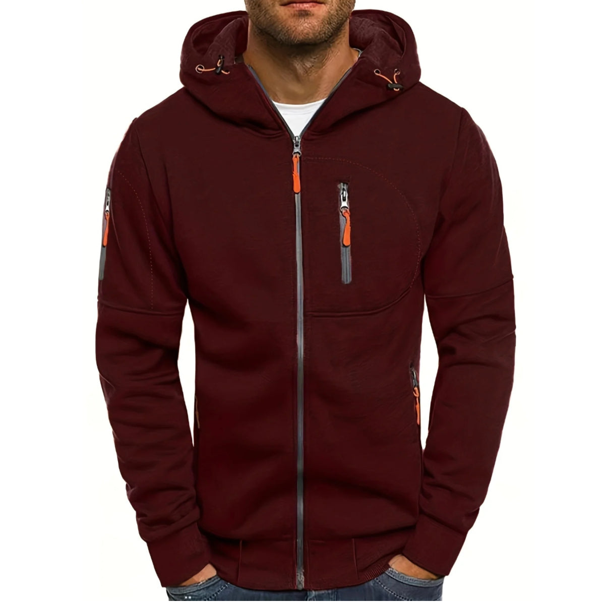 Men's Solid Color Casual Long Sleeve Hoodie -  Hooded Jacket with Zipper for Gym and Sports