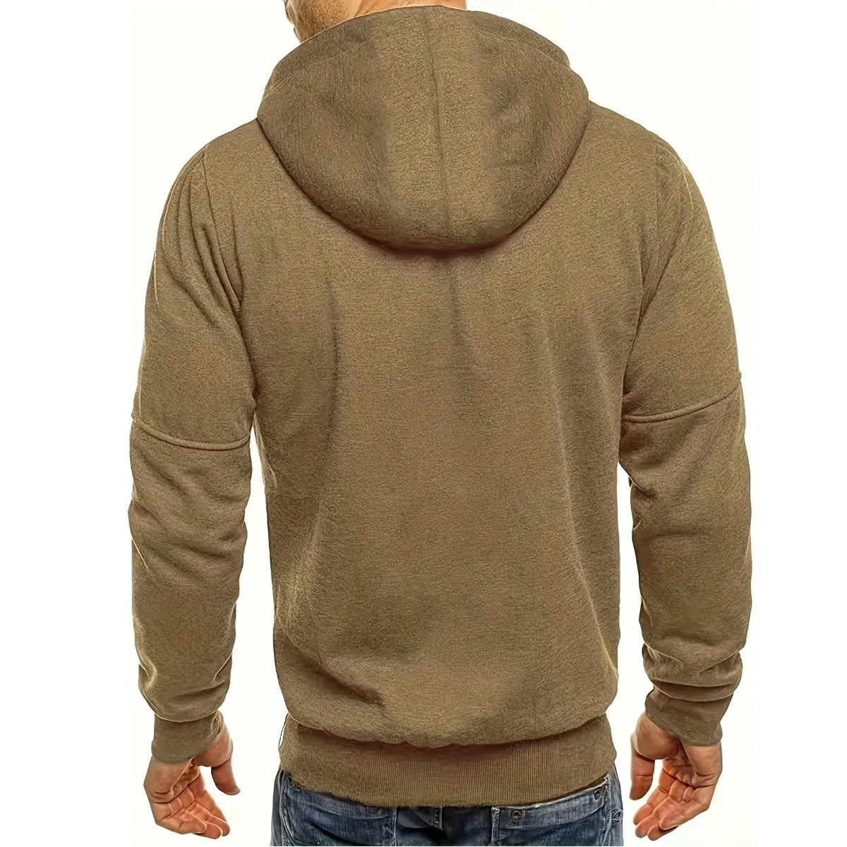 Men's Solid Color Casual Long Sleeve Hoodie -  Hooded Jacket with Zipper for Gym and Sports