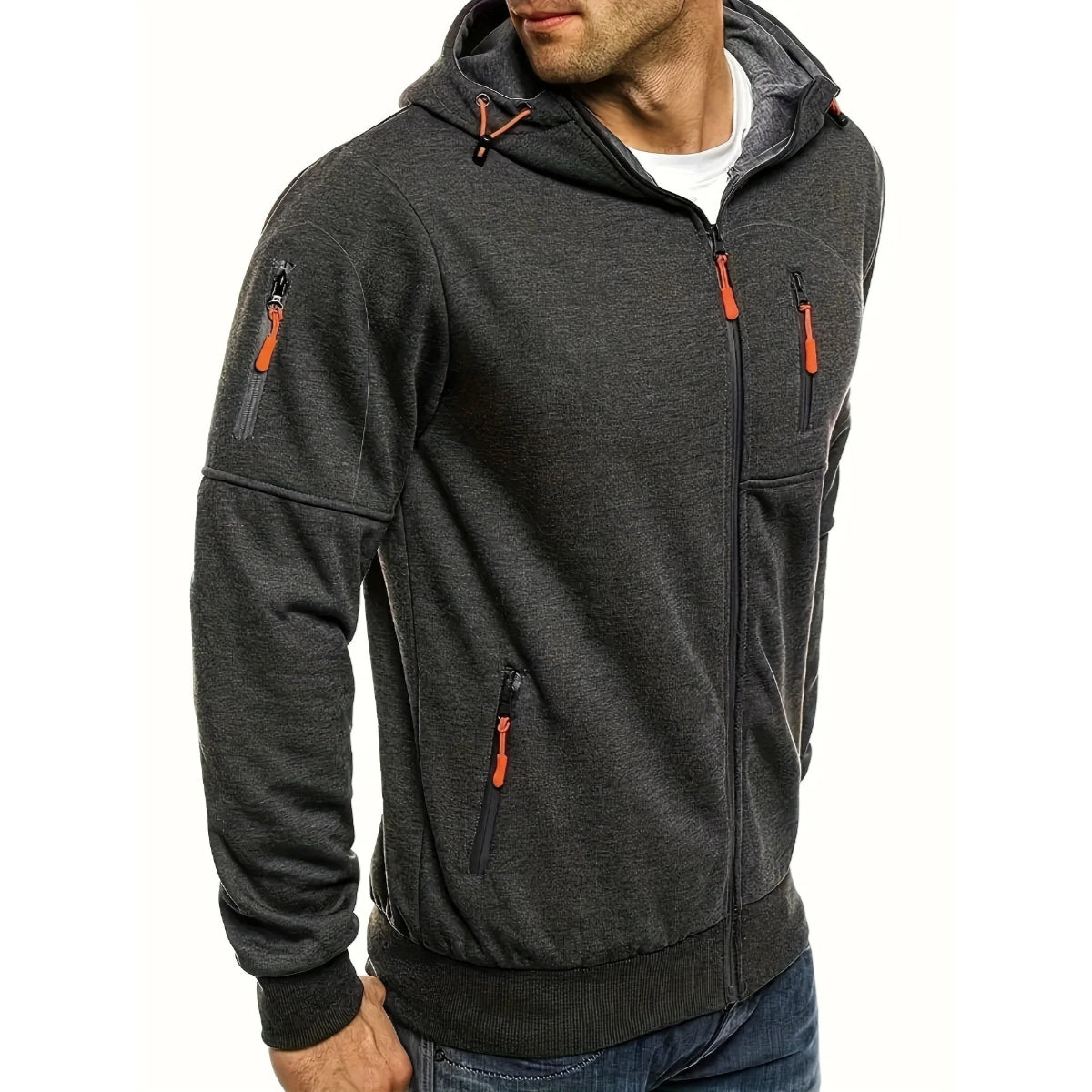 Men's Solid Color Casual Long Sleeve Hoodie -  Hooded Jacket with Zipper for Gym and Sports