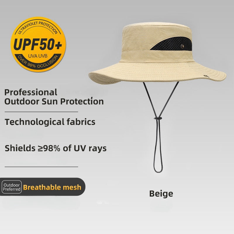 Men's UPF50+ Wide Brim Hat Sunscreen UV Protection Breathable Fisherman Hat