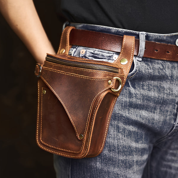 Men's Top Layer Cowhide Waist Bag Retro Genuine Leather Mobile Phone Bag Outdoor Casual Waist Bag