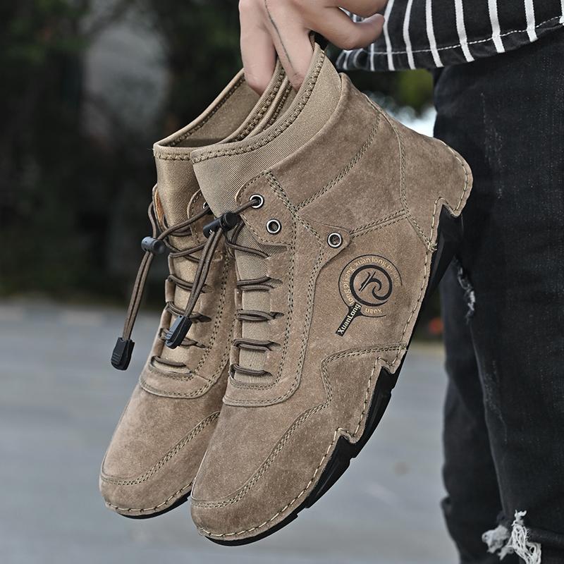 Men's Leather Breathable Splicing Soft Sole Comfortable Business Elastic Laces Casual Shoes