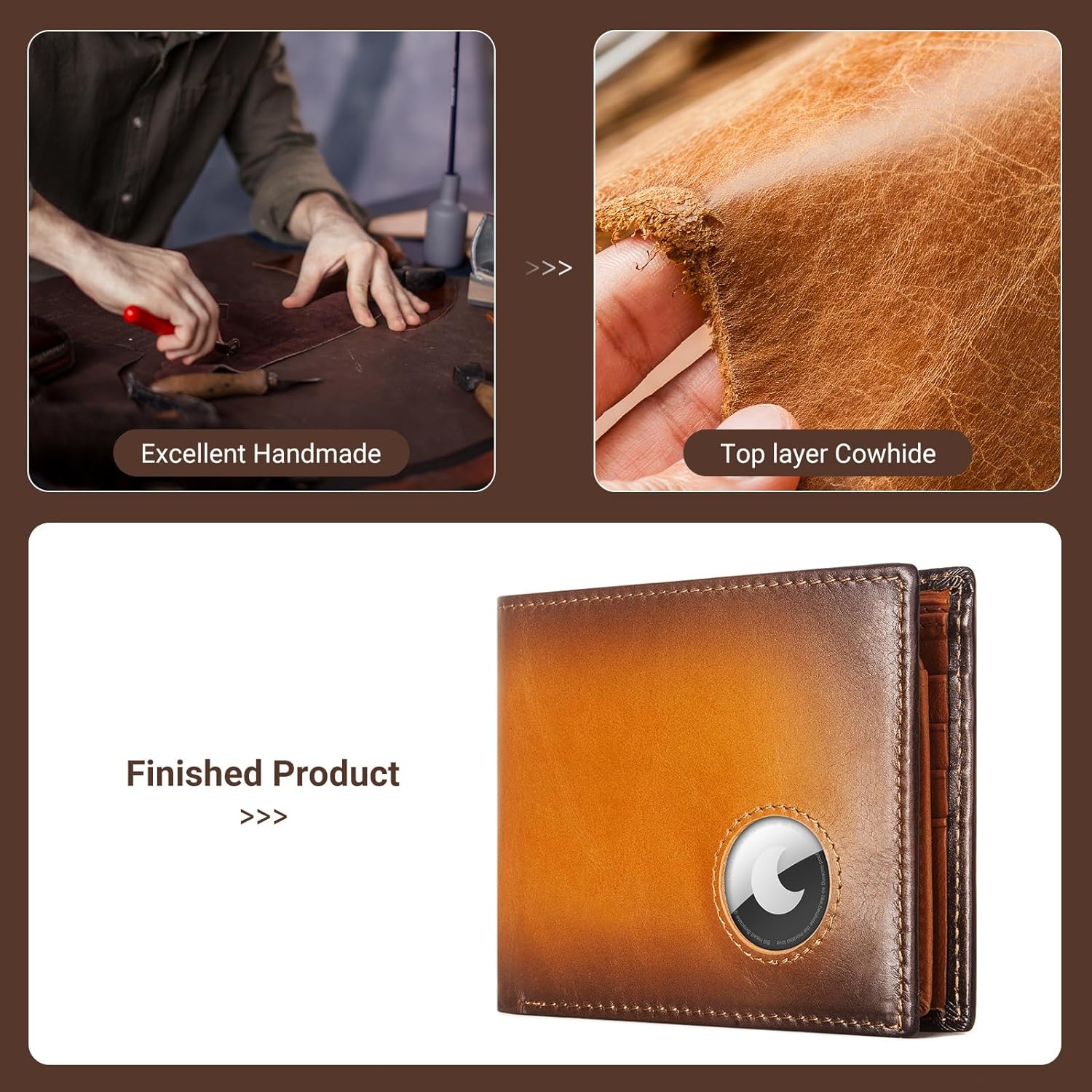 Men Wallet Compatible with AirTag Genuine Leather Bifold Wallet for Air Tag