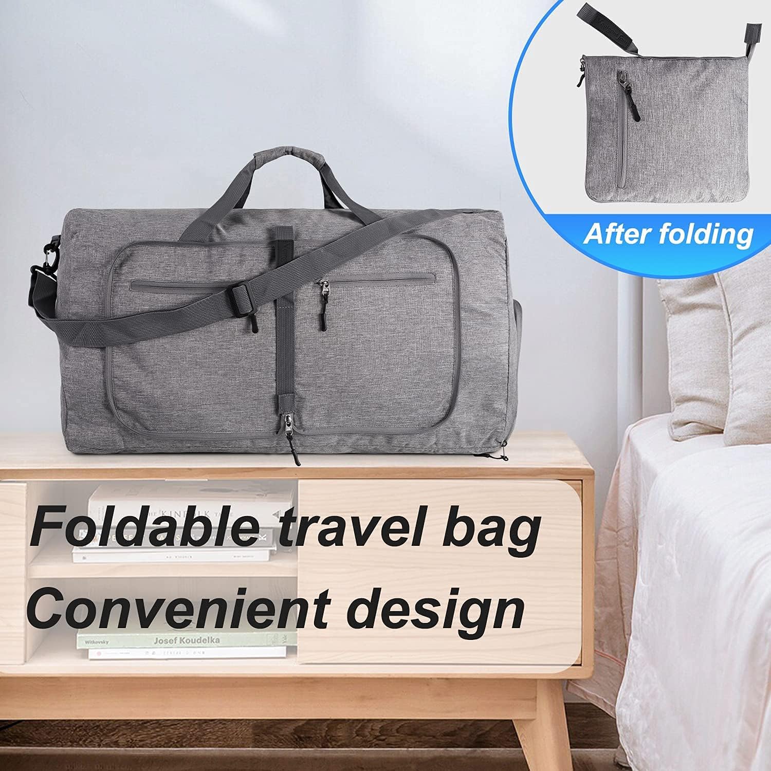 Men's Foldable Travel Duffle Bag with Shoe Compartment Waterproof Ripstop Travel Duffle Bag