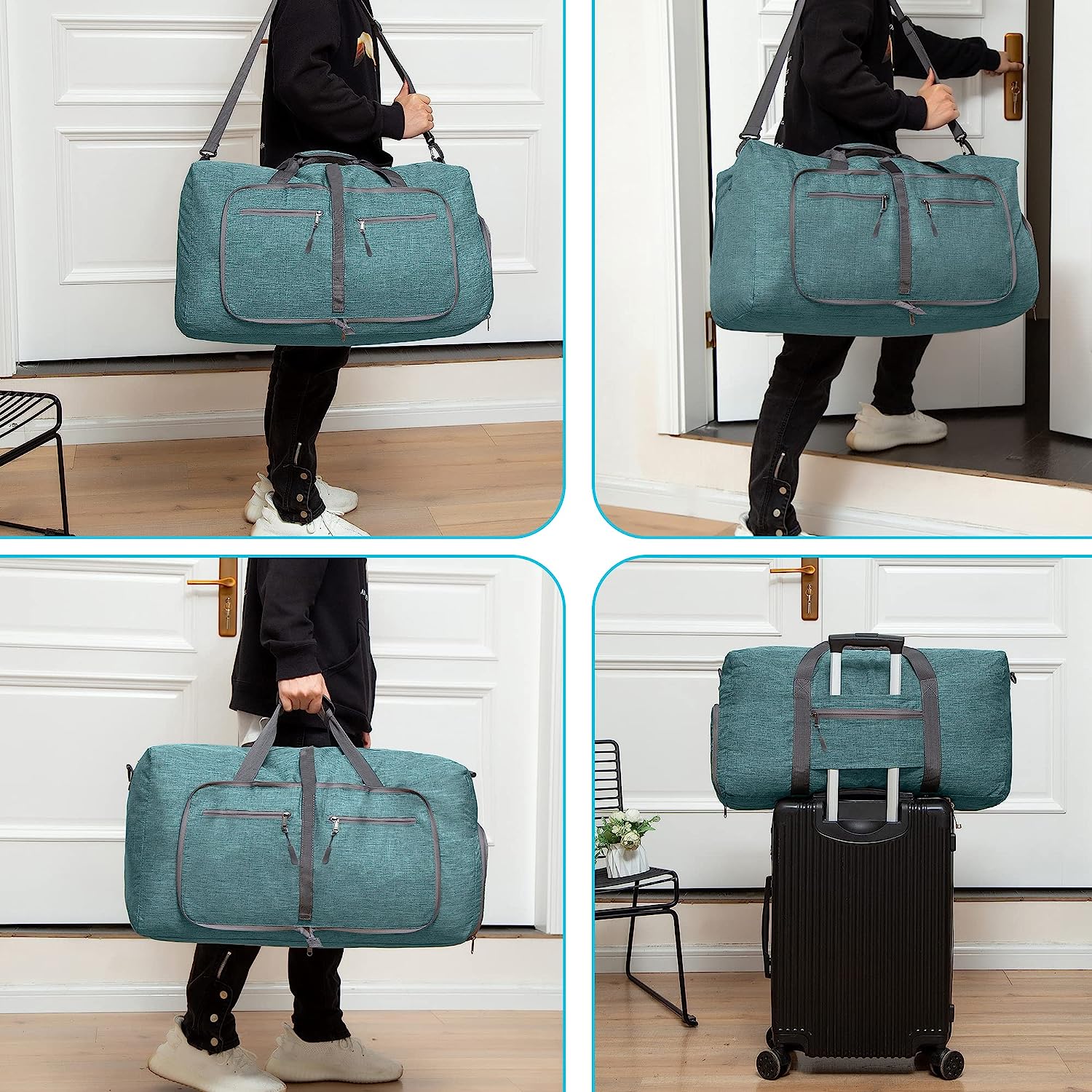 Men's Foldable Travel Duffle Bag with Shoe Compartment Waterproof Ripstop Travel Duffle Bag