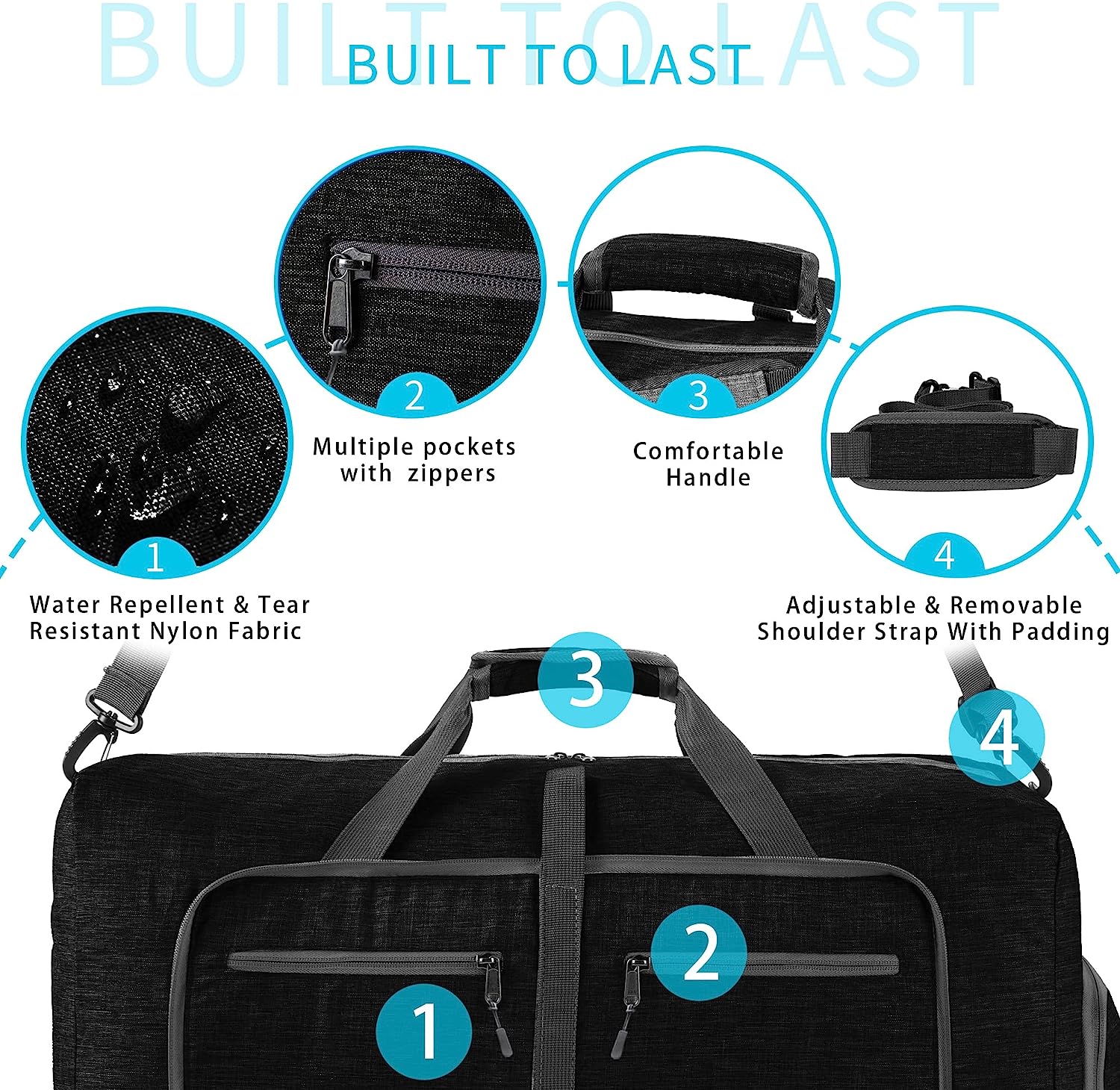 Men's Foldable Travel Duffle Bag with Shoe Compartment Waterproof Ripstop Travel Duffle Bag