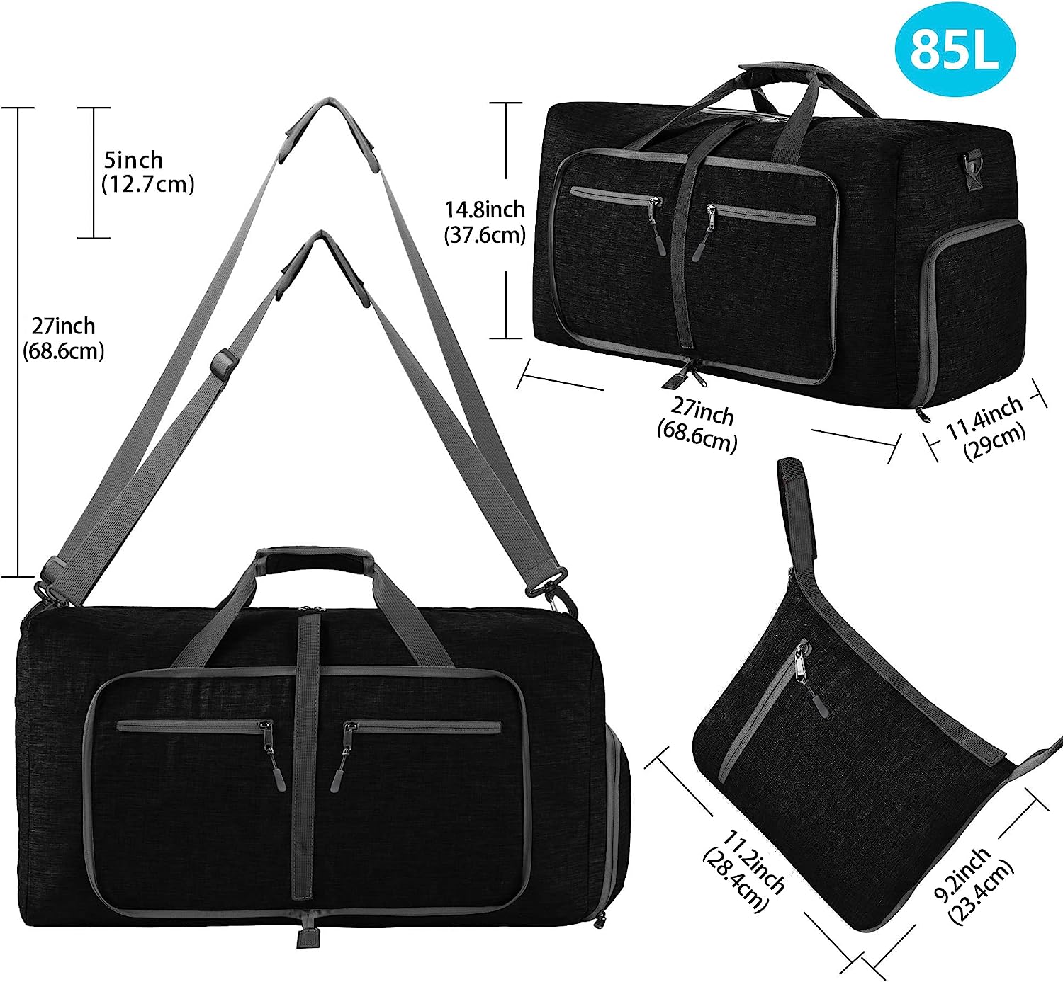 Men's Foldable Travel Duffle Bag with Shoe Compartment Waterproof Ripstop Travel Duffle Bag