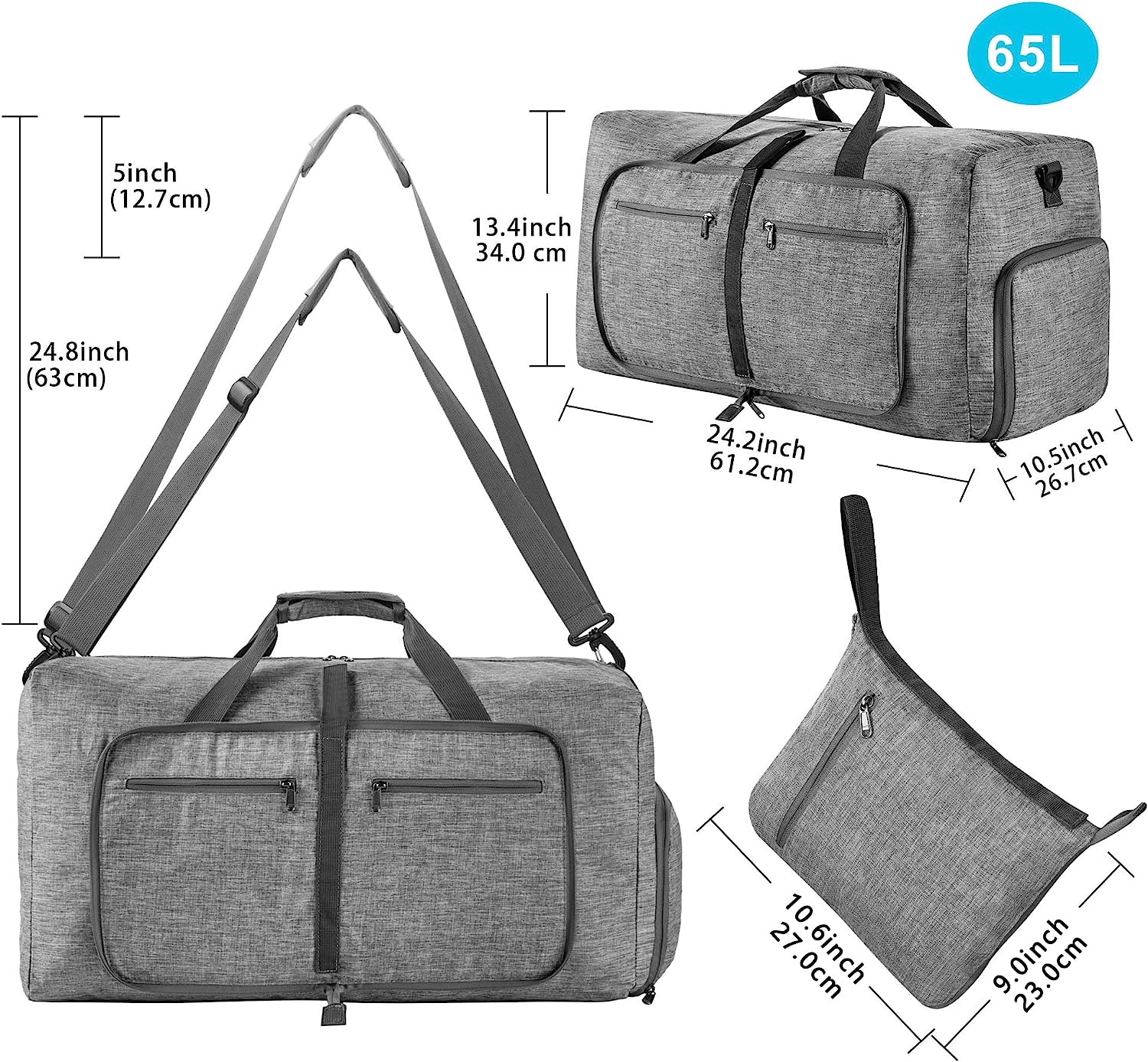 Men's Foldable Travel Duffle Bag with Shoe Compartment Waterproof Ripstop Travel Duffle Bag