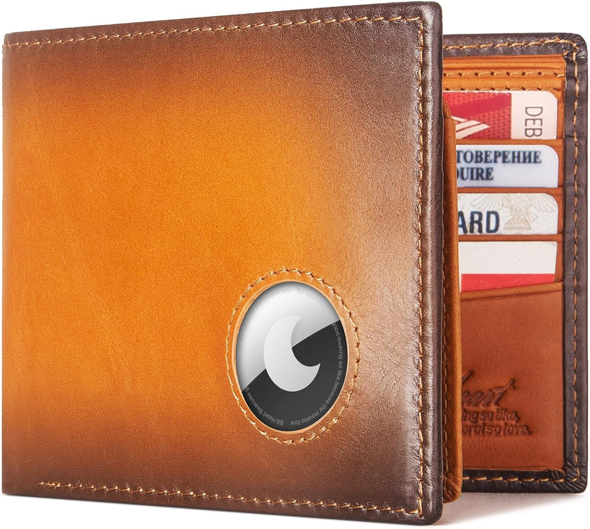 Men Wallet Compatible with AirTag Genuine Leather Bifold Wallet for Air Tag