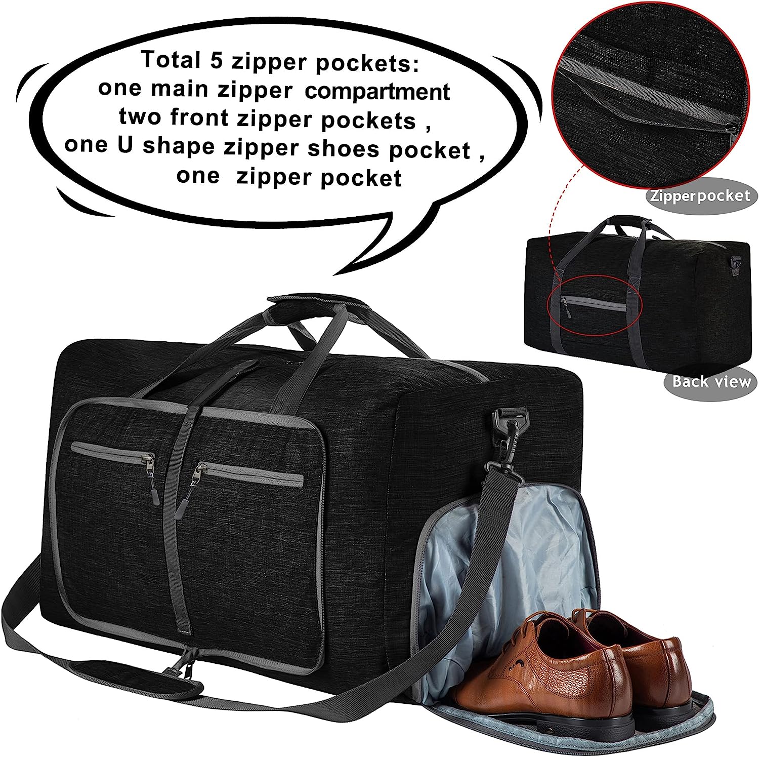 Men's Foldable Travel Duffle Bag with Shoe Compartment Waterproof Ripstop Travel Duffle Bag