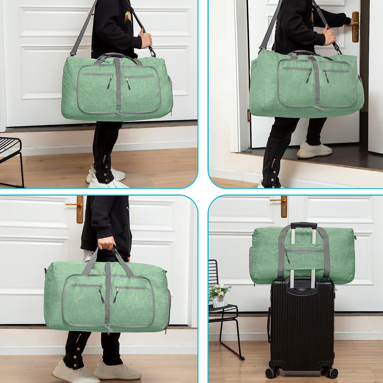 Men's Foldable Travel Duffle Bag with Shoe Compartment Waterproof Ripstop Travel Duffle Bag