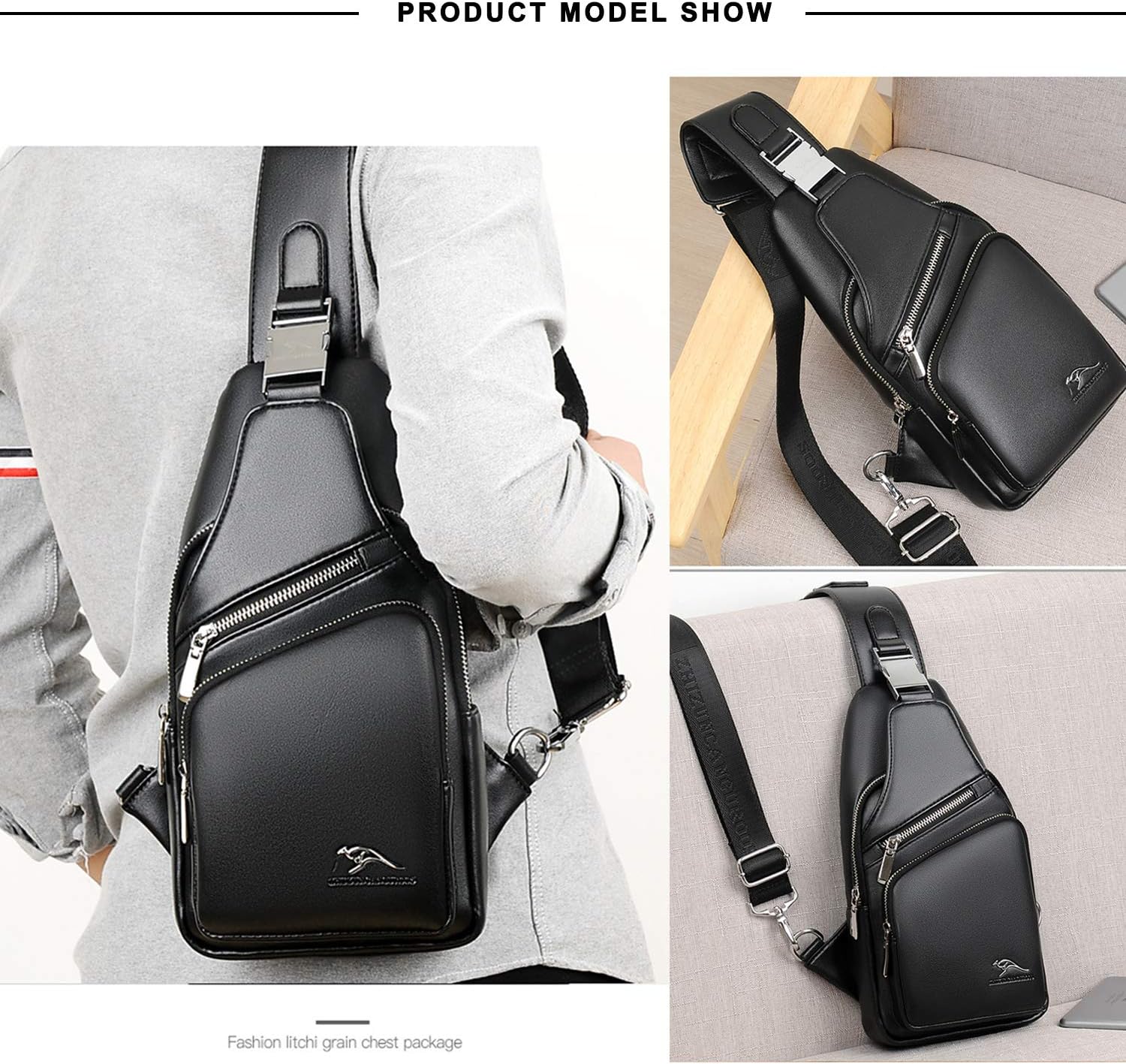 Men's Leather Sling Bag Chest Shoulder Bags Anti-Theft Backpack Purse