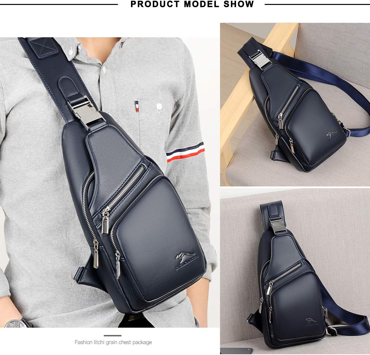 Men's Leather Sling Bag Chest Shoulder Bags Anti-Theft Backpack Purse