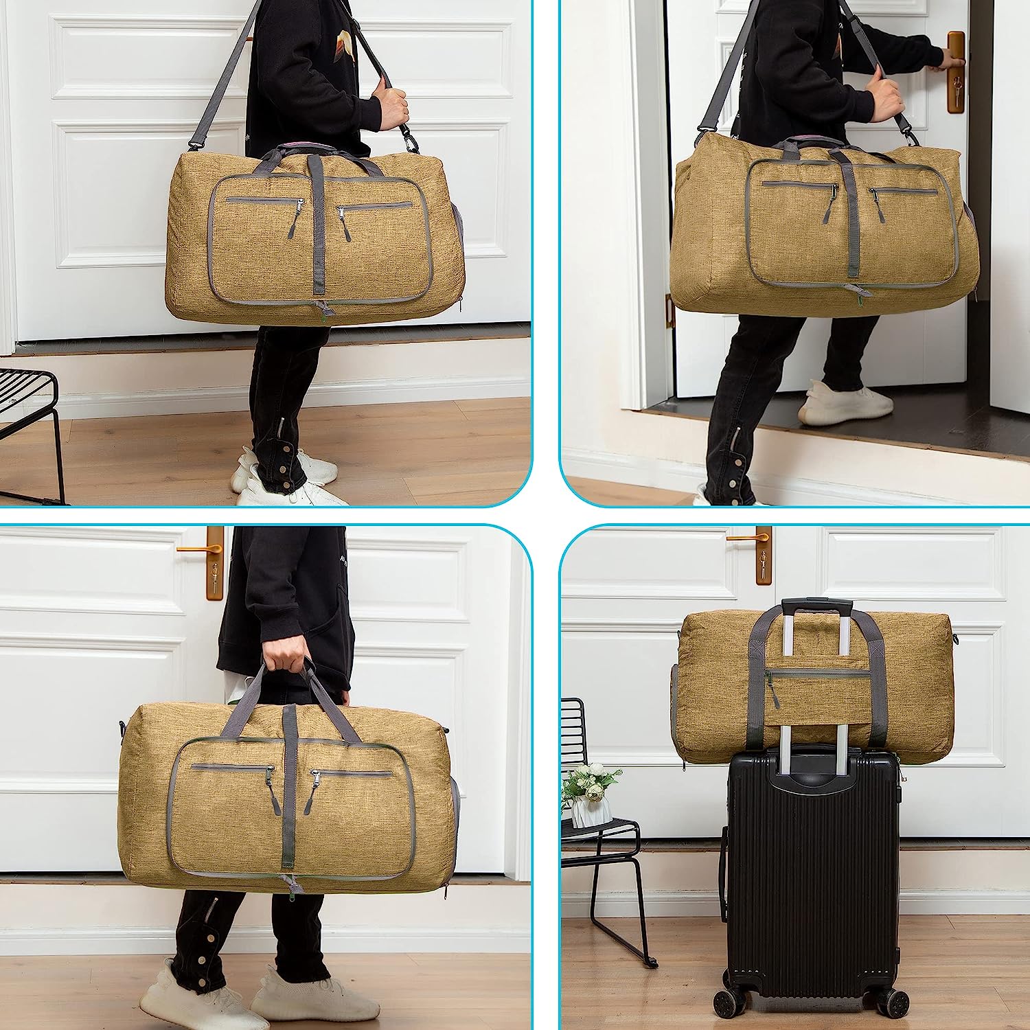 Men's Foldable Travel Duffle Bag with Shoe Compartment Waterproof Ripstop Travel Duffle Bag