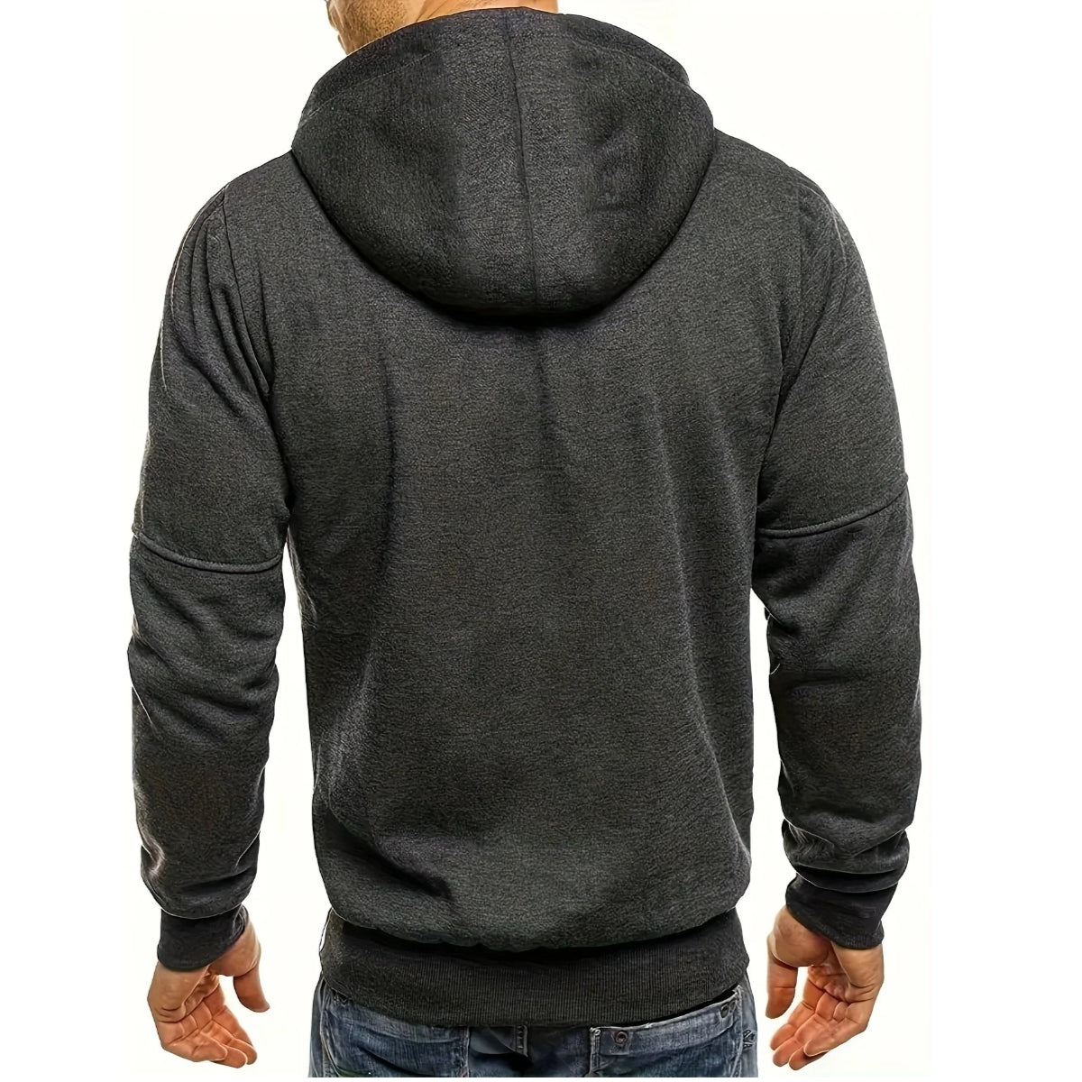 Men's Solid Color Casual Long Sleeve Hoodie -  Hooded Jacket with Zipper for Gym and Sports