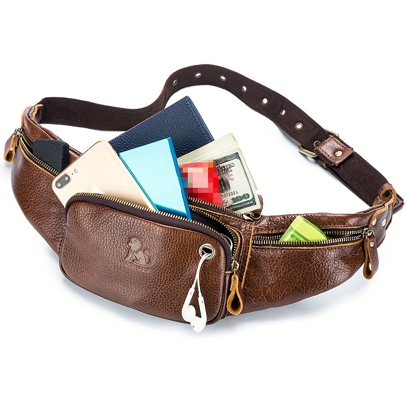 Genuine Leather Outdoors Fanny Bag Waist Bag For Men Travel Hiking Running Waist Bag Cell Phone Pouch Cashier Bag