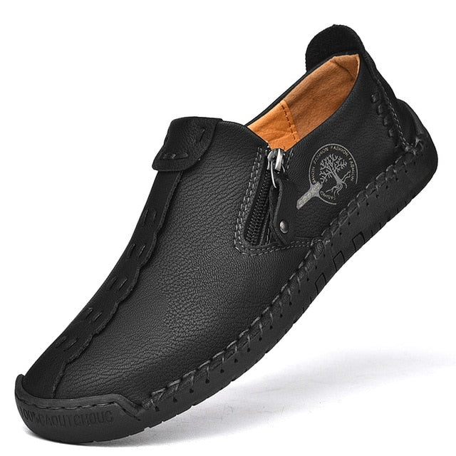 Men's Leather Casual Slip-On Zipper Loafers Flats