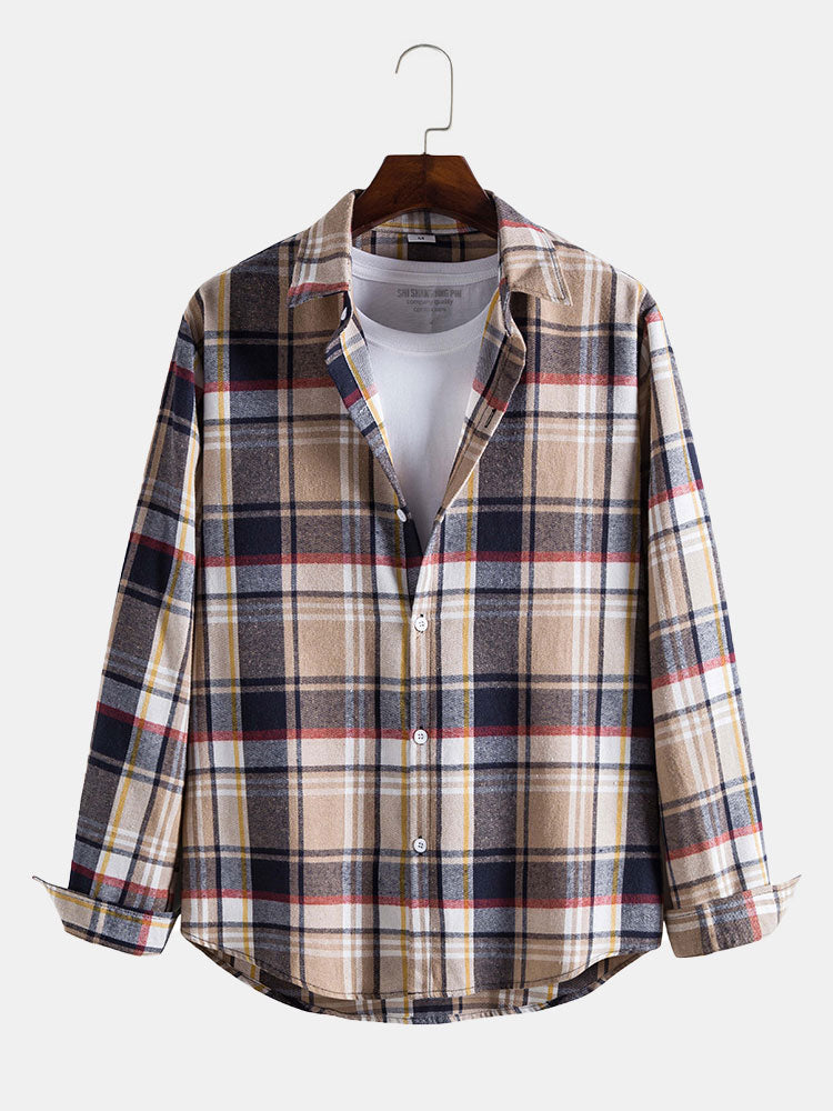 Men Button Front Plaid Shirt