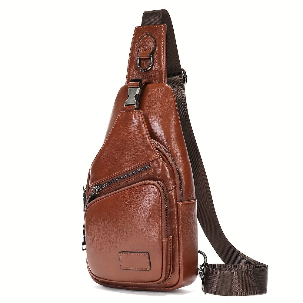 Men's Vintage Genuine Leather Shoulder Bag, First Layer Cowhide Crossbody Bag Chest Bag