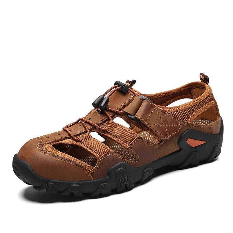 Men's Genuine Leather Closed Toe Non-slip Outdoor Hiking Sandals