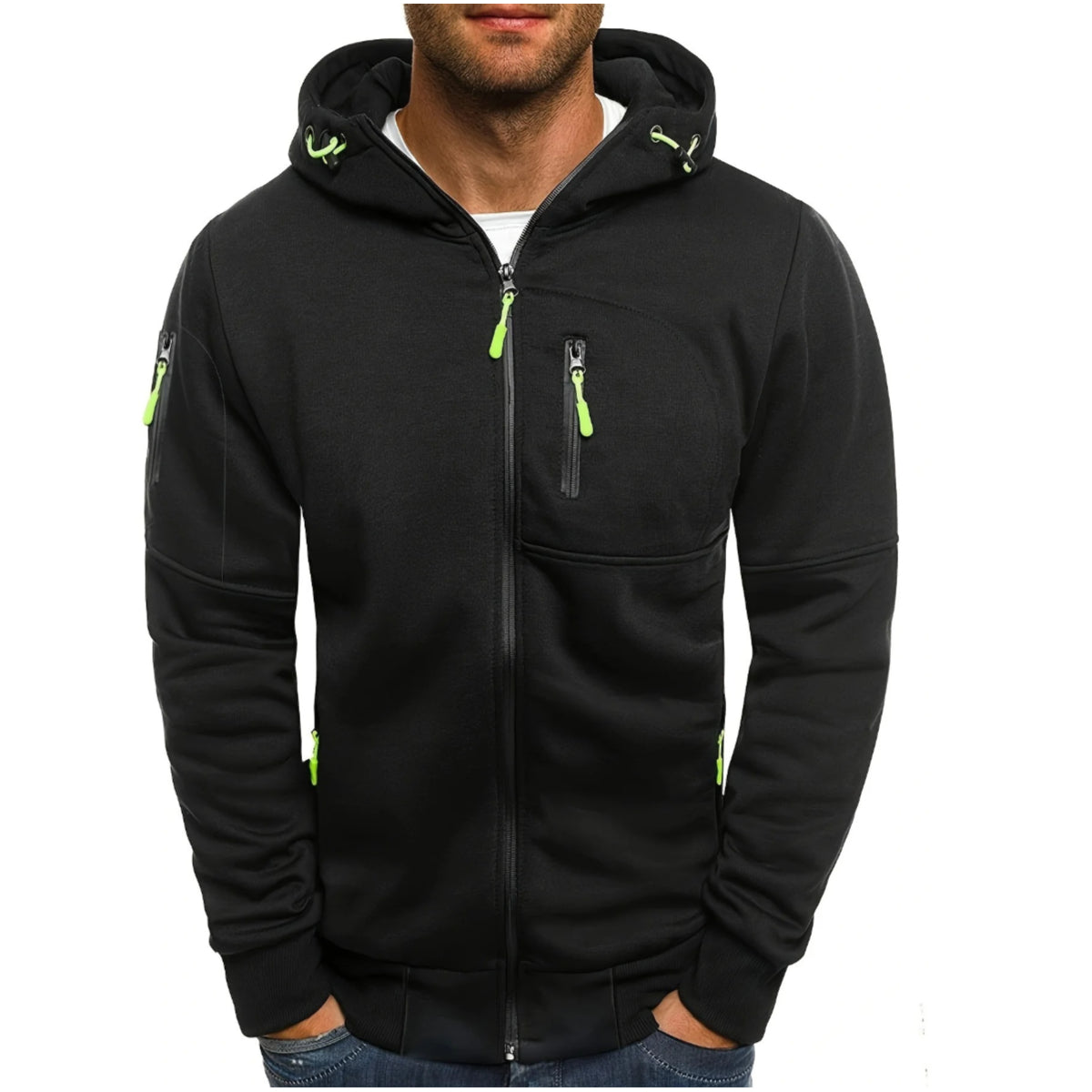 Men's Solid Color Casual Long Sleeve Hoodie -  Hooded Jacket with Zipper for Gym and Sports