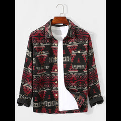 Men's Ethnic Tribal Style Totem Print Chest Pocket Long Sleeve Comfortable Shirt